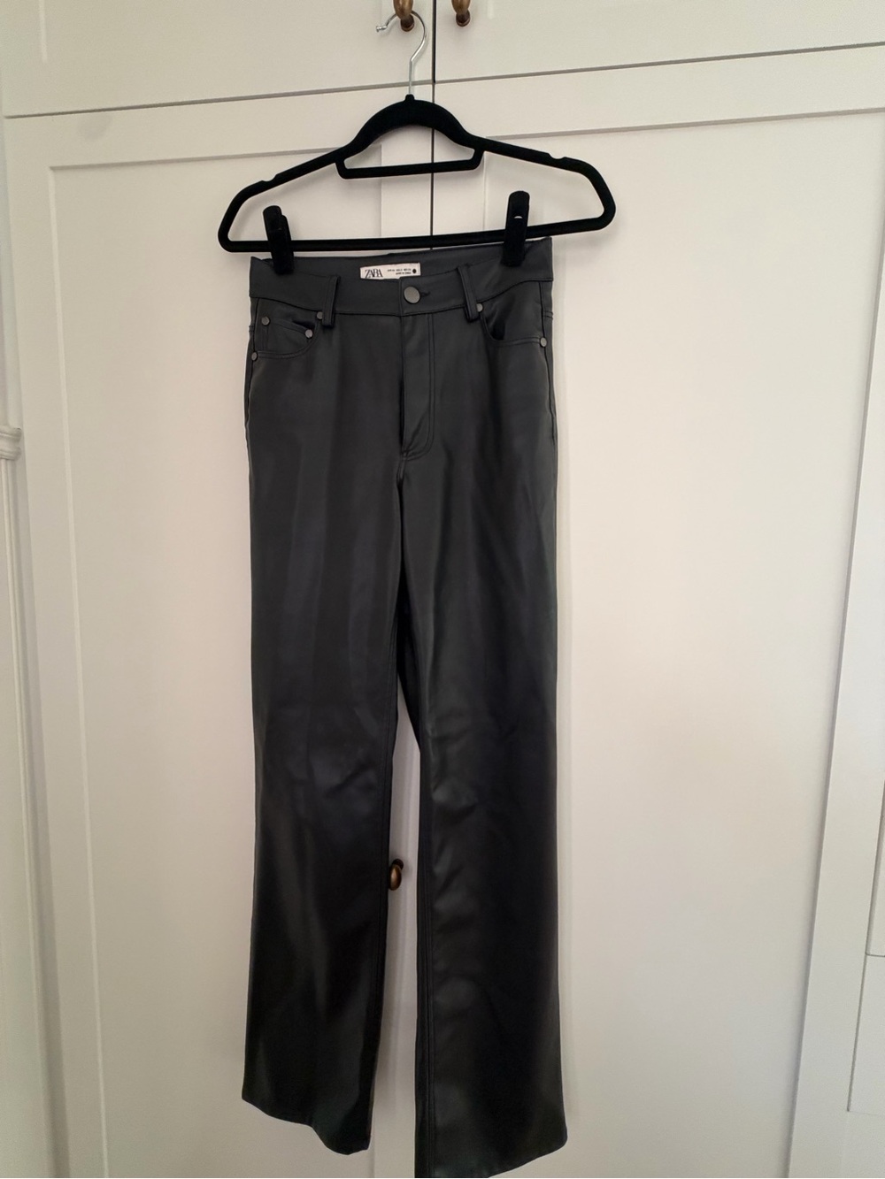 Zara Black Faux Leather Flare Jeans